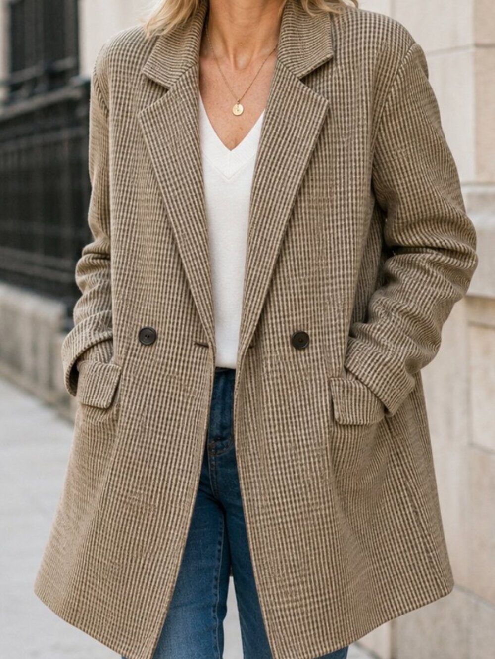Tailored Fit Trench Style Coat Brown Check Med. Philosophy Chic Professional NWT